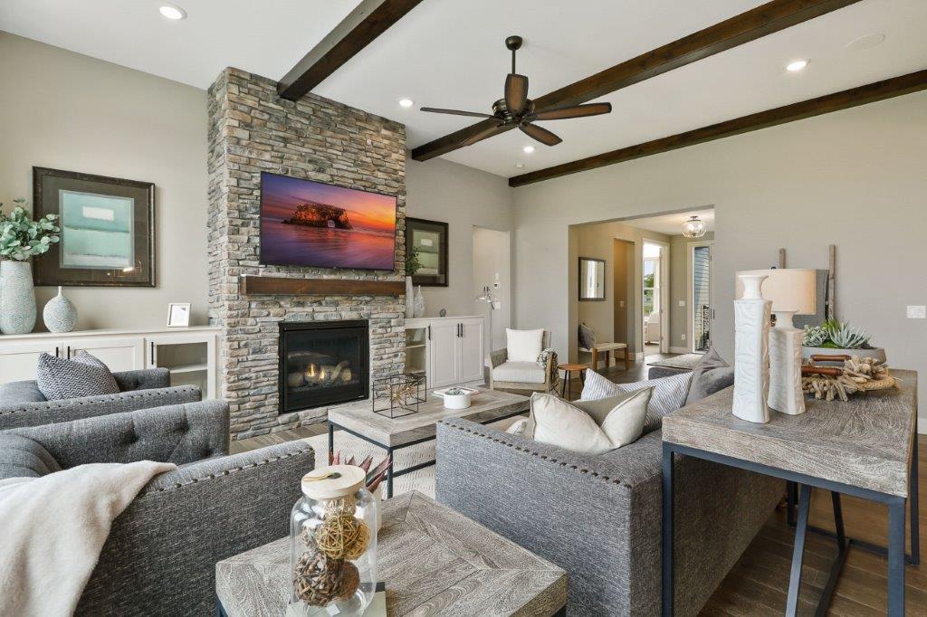 Family Room with stone fireplace