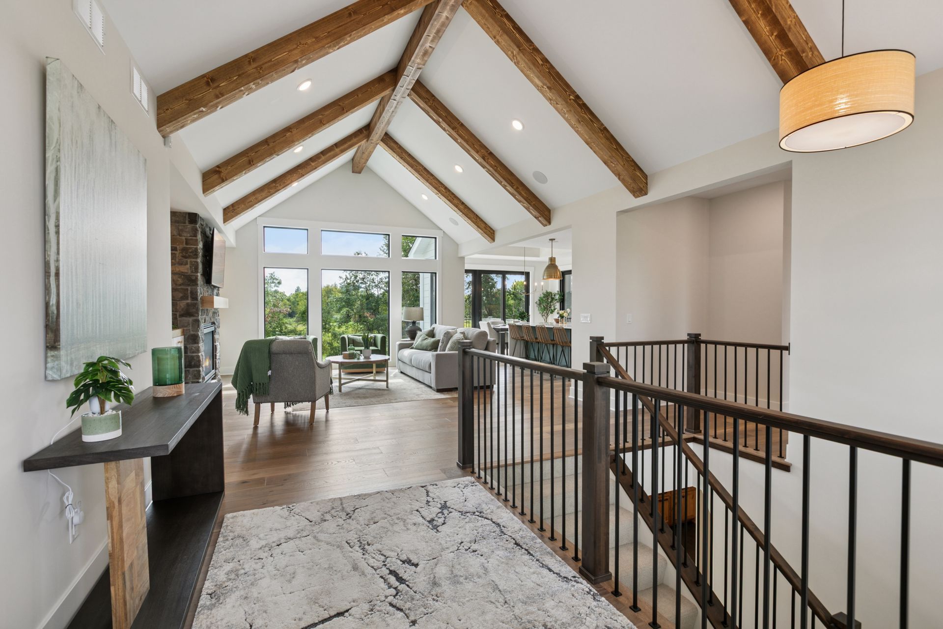Vaulted ceiling highlighted by wood beam details