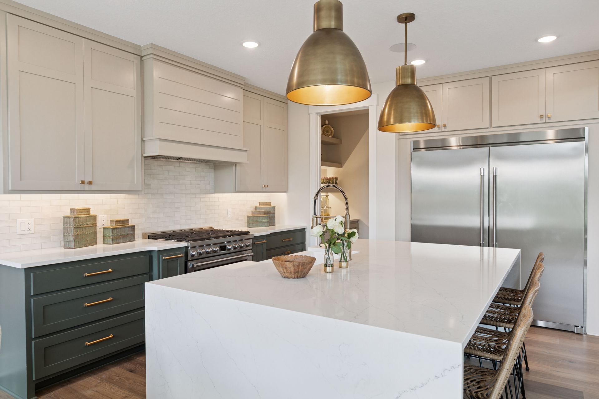 Huge kitchen island with waterfall sides