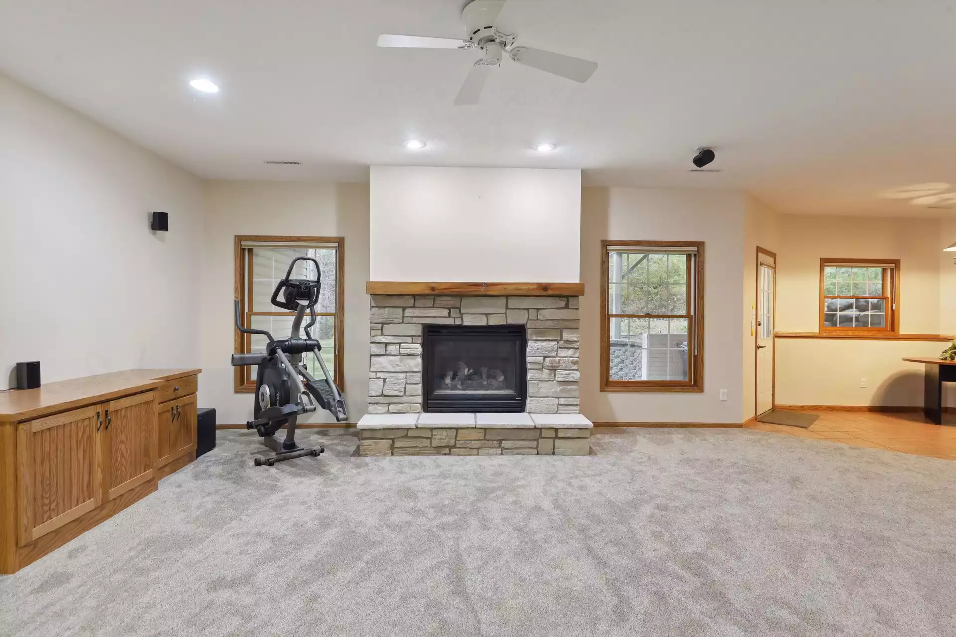 Lower level family room fireplace