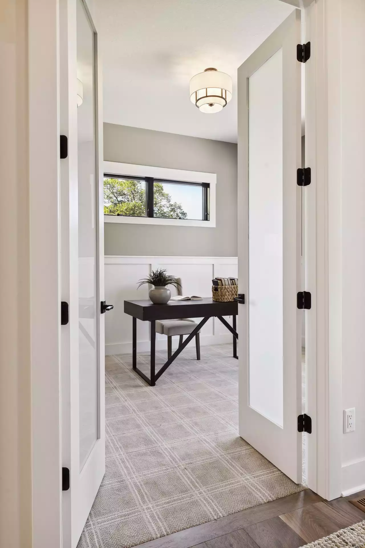 Frosted glass double doors to home office