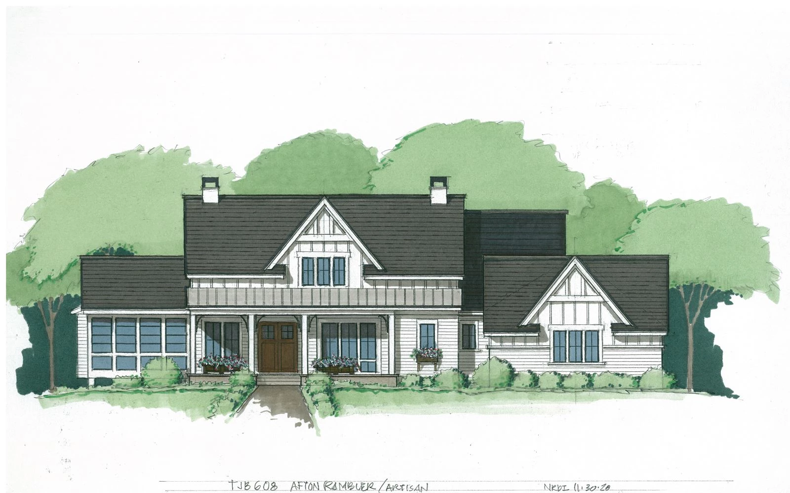 Home plan front color rendering
