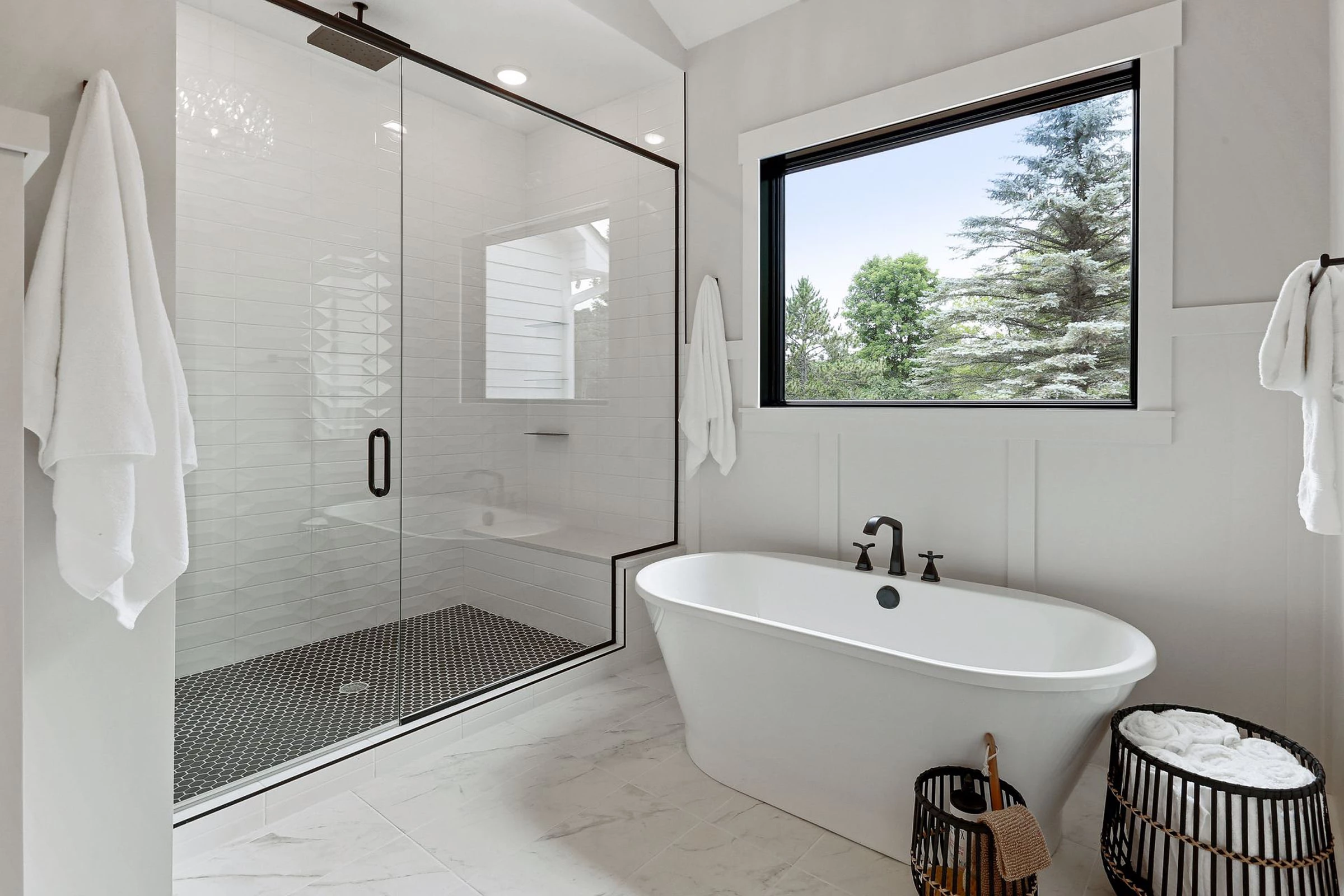 Walk-in shower and freestanding soaking tub